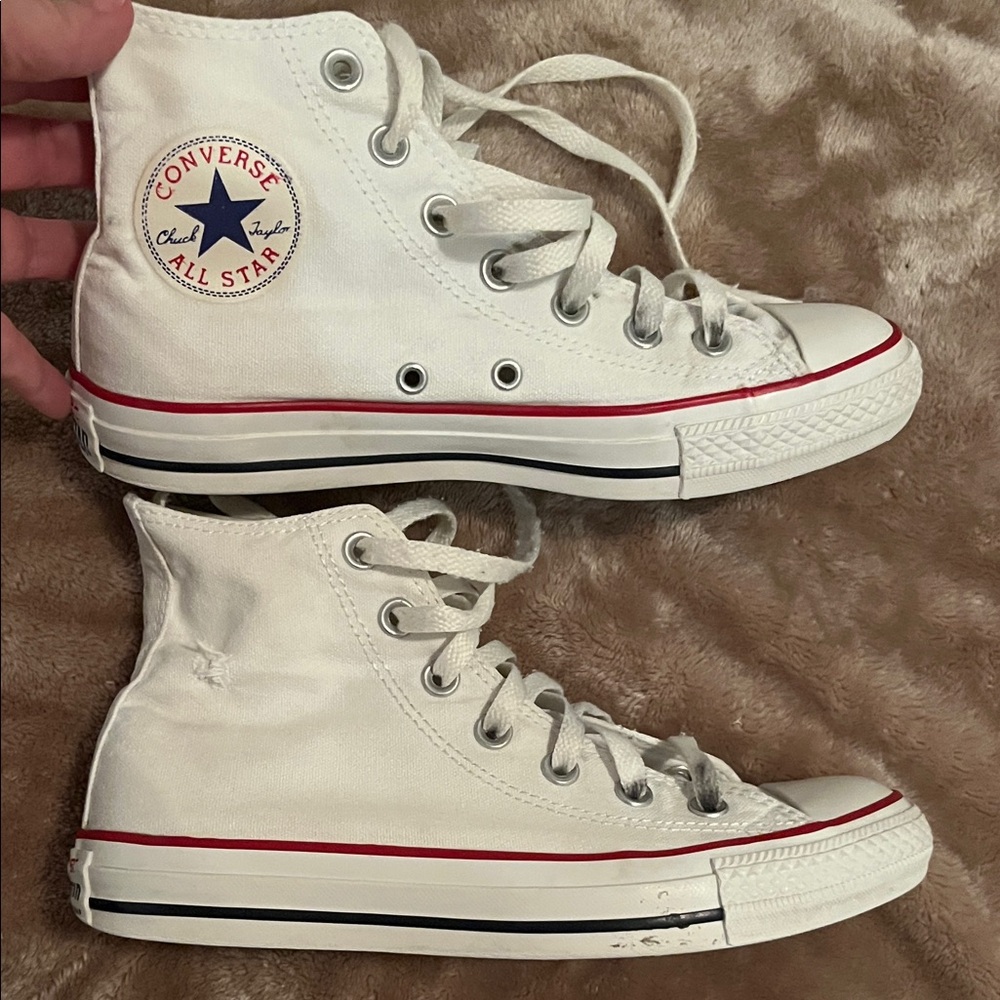 Converse  White High-Tops with Red Accents